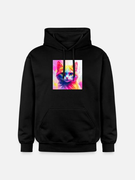 Vibrant Rainbow Cat Artwork - Gildan Unisex Softstyle® Midweight Hoodie - black