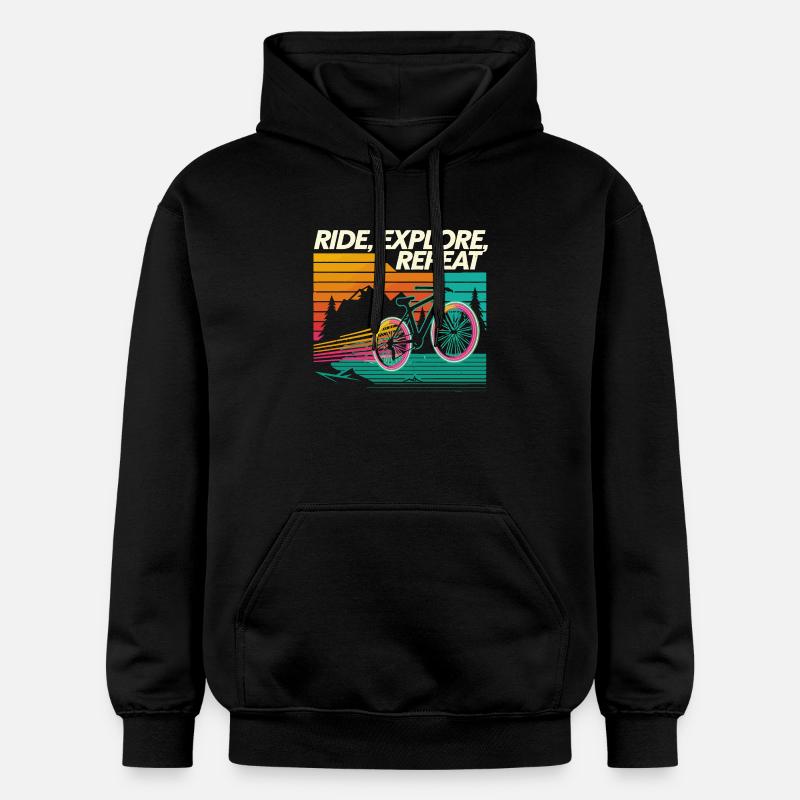 Ride Explore Repeat Adventure - Gildan Unisex Softstyle® Midweight Hoodie - black