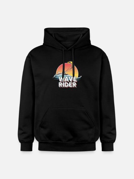 Sunset Wave Rider Kiteboarding Design - Gildan Unisex Softstyle® Midweight Hoodie - black