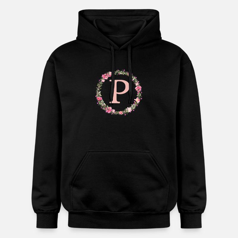 P Monogramm, Blumen-Kranz, personalisierbar - Gildan Unisex Softstyle® Midweight Hoodie - Schwarz