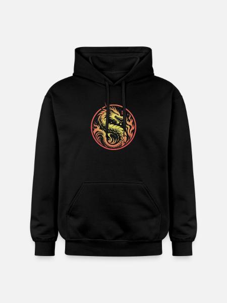 Fire Dragon Red Yellow Circle - Gildan Unisex Softstyle® Midweight Hoodie - black