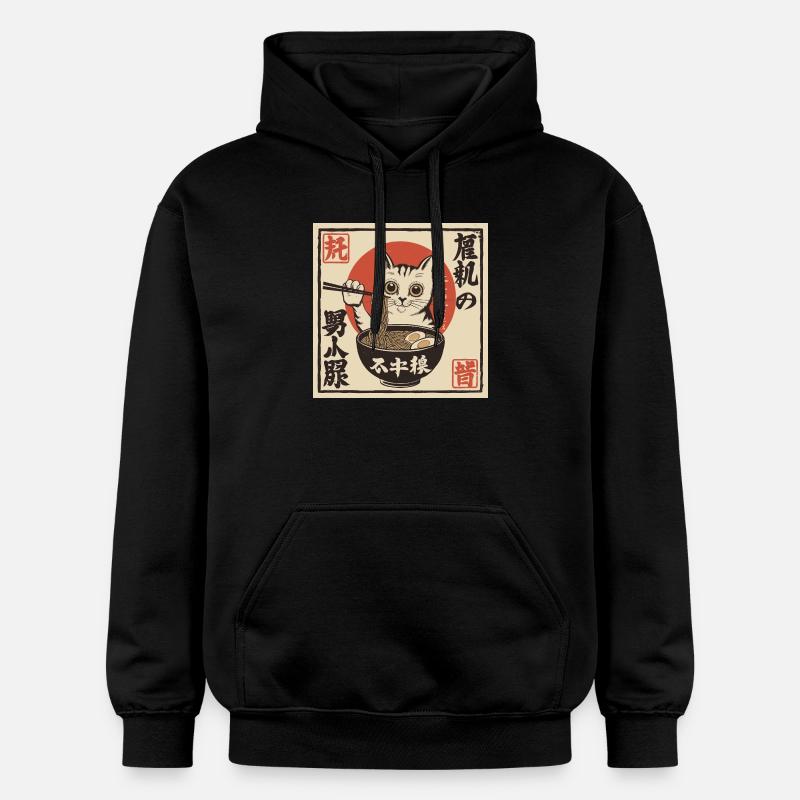 Chat et Ramen (à la japonaise) - Sweat à capuche Softstyle® Gildan Unisexe - noir