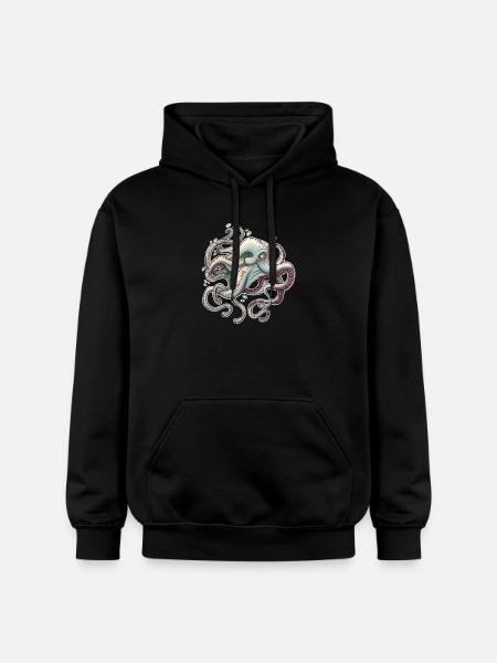 Whimsical Octopus with Dreamy Expression - Gildan Unisex Softstyle® Midweight Hoodie - black