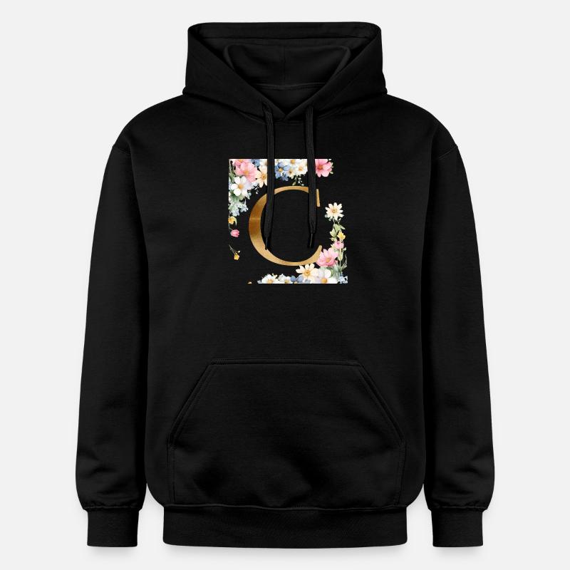 C Monogramme, Floral, Personnalisable - Sweat à capuche Softstyle® Gildan Unisexe - noir