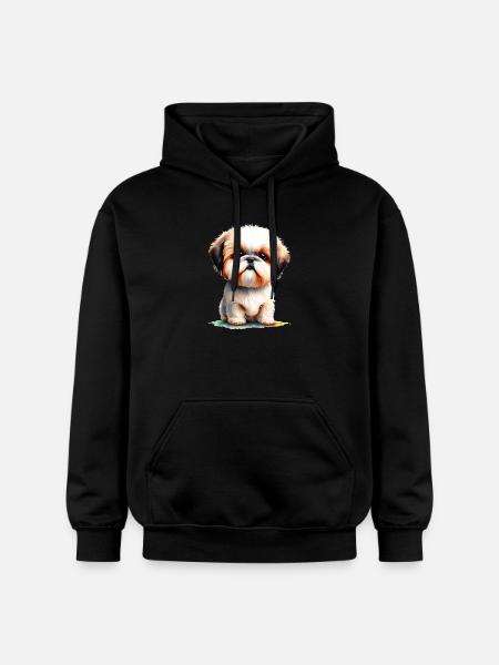 Adorable Shih Tzu Puppy Illustration - Gildan Unisex Softstyle® Midweight Hoodie - black