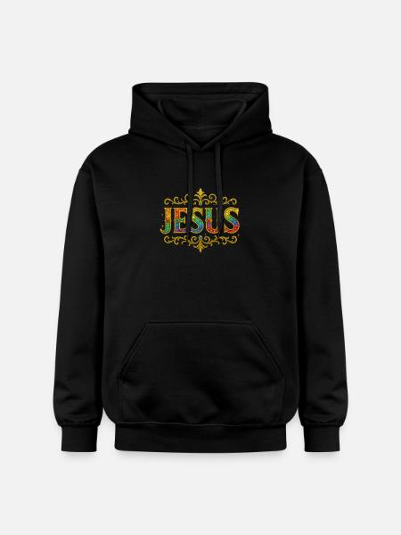 JESUS Glitter Gold Sequins - Gildan Unisex Softstyle® Midweight Hoodie - black