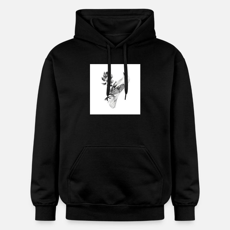Oiseau avec des plantes - Sweat à capuche Softstyle® Gildan Unisexe - noir