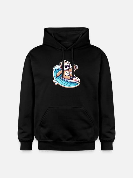 Cute Sloth Waves Surfer - Gildan Unisex Softstyle® Midweight Hoodie - black