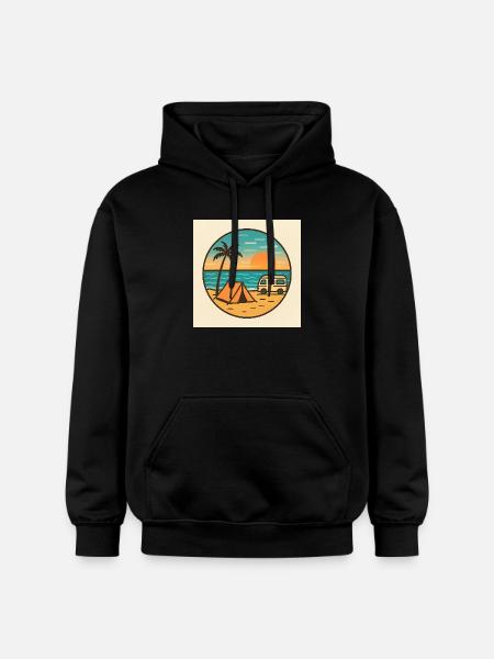 Beach Sunset with Tent - Gildan Unisex Softstyle® Midweight Hoodie - black
