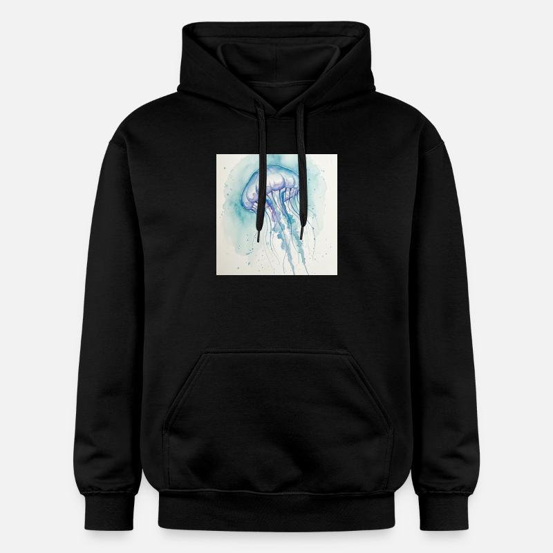 Aquarelle de Méduse, Bleu Océan - Sweat à capuche Softstyle® Gildan Unisexe - noir