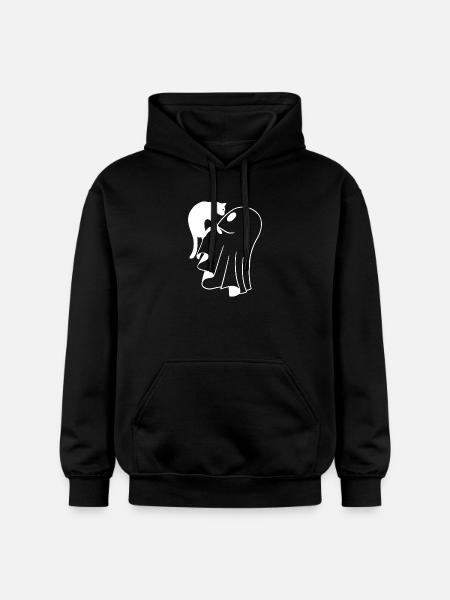 Ghost with Cat Sketch – Child-Friendly Halloween - Gildan Unisex Softstyle® Midweight Hoodie - black