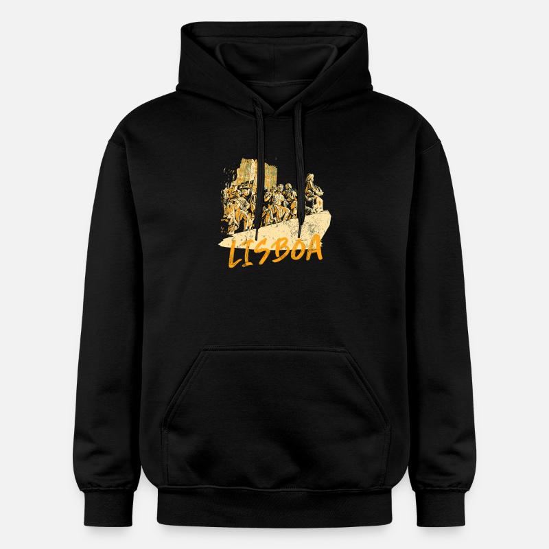 Monument Découvertes Lisbonne illustration ocre - Sweat à capuche Softstyle® Gildan Unisexe - noir