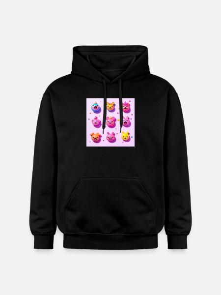 Glade Kawaii dyrefjes på lilla bakgrunn - Gildan Unisex Softstyle® Midweight Hoodie - svart