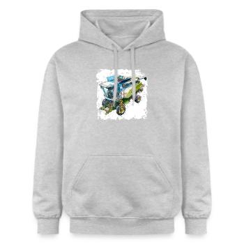 Farbige Blueprint Dreschmaschine, CAD-Design - Gildan Unisex Softstyle® Midweight Hoodie - Hellgrau meliert - Vorne - Liana (172cm) & Jaron (178cm)