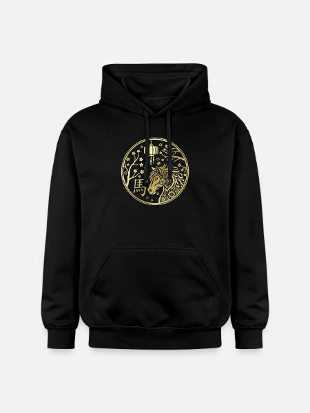 Chinesisches Neujahr des Pferdes 2026 - Gildan Unisex Softstyle® Midweight Hoodie - Schwarz