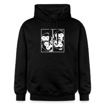 Affe im Bilderrahmen – Banane Dschungel Fotokunst - Gildan Unisex Softstyle® Midweight Hoodie - Schwarz - Vorne - Marisol (170cm) & Nik (191cm)