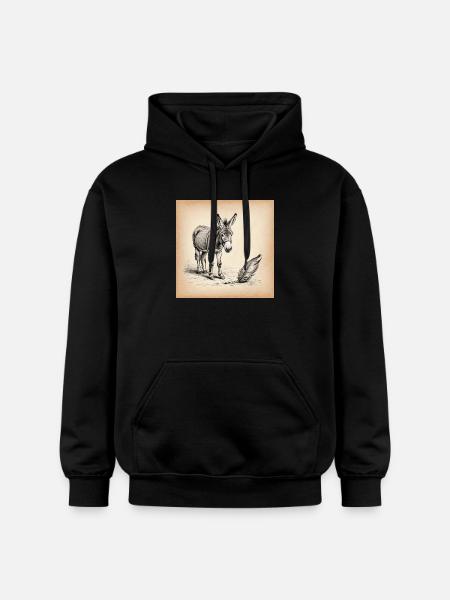 Donkey and Feather Sepia Sketch - Gildan Unisex Softstyle® Midweight Hoodie - black
