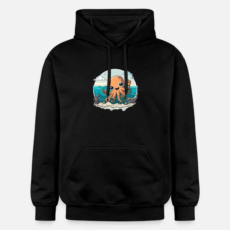 Calmar heureux sur la plage - Sweat à capuche Softstyle® Gildan Unisexe - noir