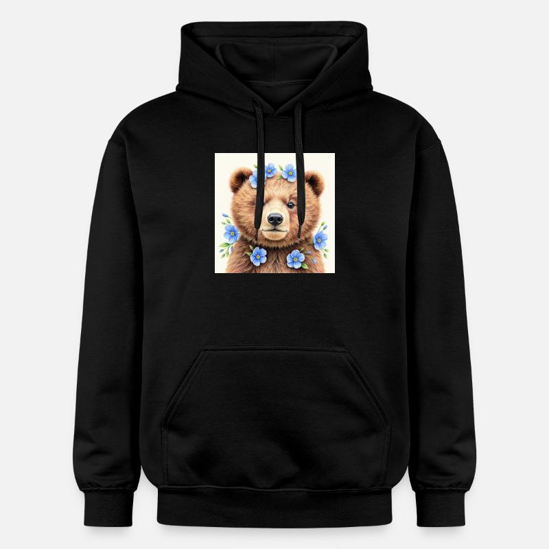 Modèles ours fleurs bleues  - Sweat à capuche Softstyle® Gildan Unisexe - noir