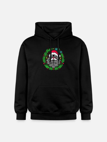 Christmas Circular Santa with Branches - Gildan Unisex Softstyle® Midweight Hoodie - black