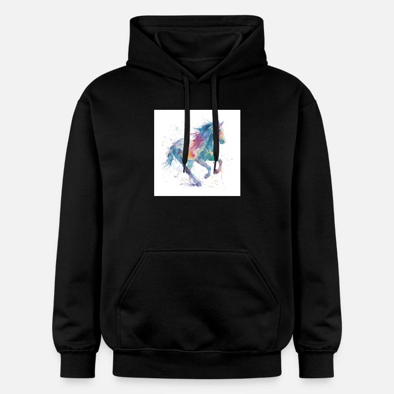Cheval aquarelle au galop arc-en-ciel - Sweat à capuche Softstyle® Gildan Unisexe - noir