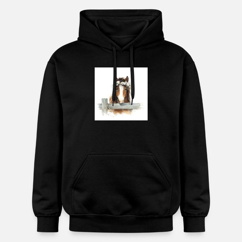Blütengekrontes Pferd - Gildan Unisex Softstyle® Midweight Hoodie - Schwarz