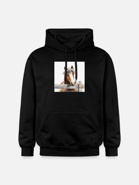 Pastellblüten-Pferdekrone - Gildan Unisex Softstyle® Midweight Hoodie - Schwarz