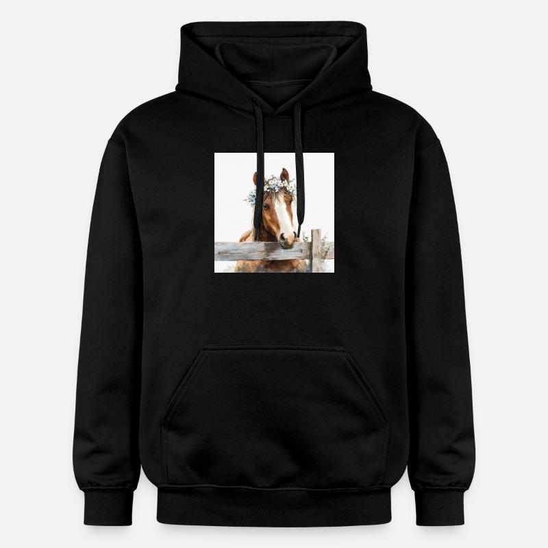 Couronne de cheval florale pastel - Sweat à capuche Softstyle® Gildan Unisexe - noir
