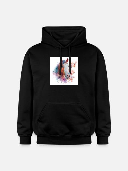 Cheval aquarelle avec des fleurs - Sweat à capuche Softstyle® Gildan Unisexe - noir