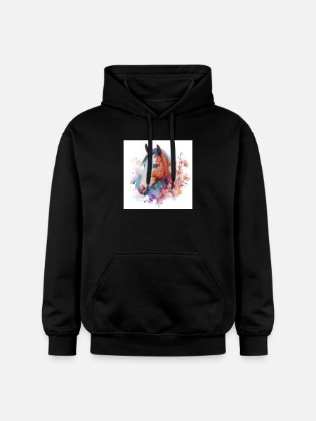 Aquarell Pferdeblüten-Porträt - Gildan Unisex Softstyle® Midweight Hoodie - Schwarz