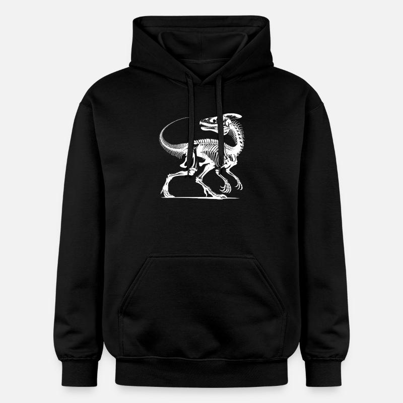 Dinosaur Raptor with Backbone Bones - Gildan Unisex Softstyle® Midweight Hoodie - black