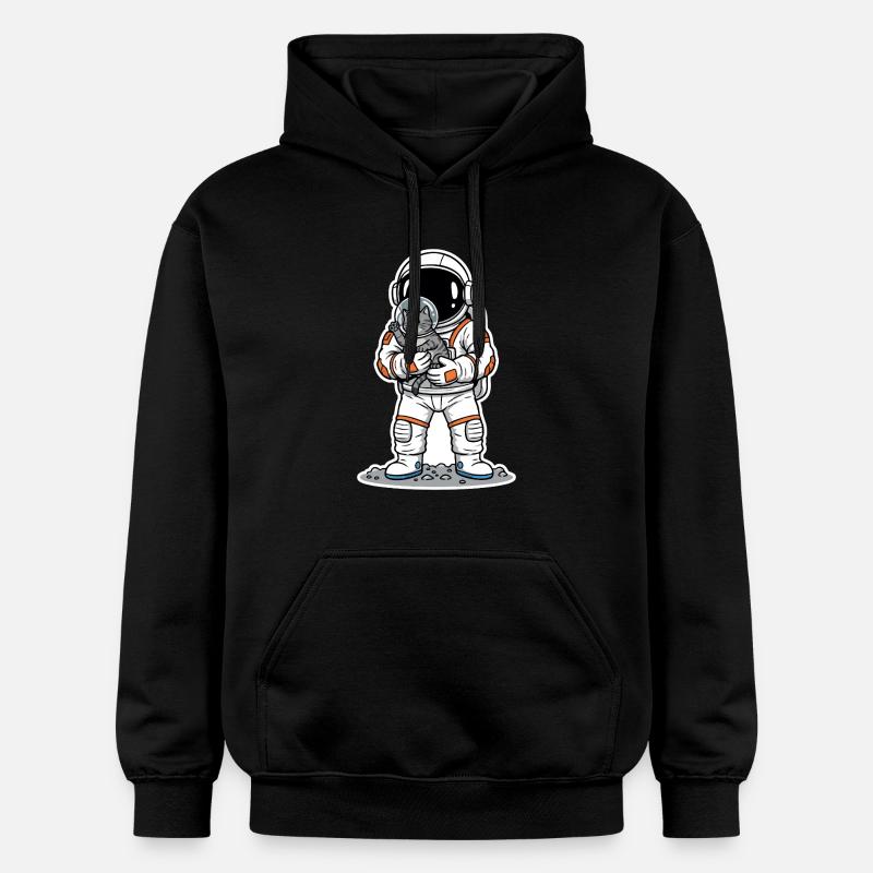 Chat Gris Astronaute Espace Câlin Mignon - Sweat à capuche Softstyle® Gildan Unisexe - noir