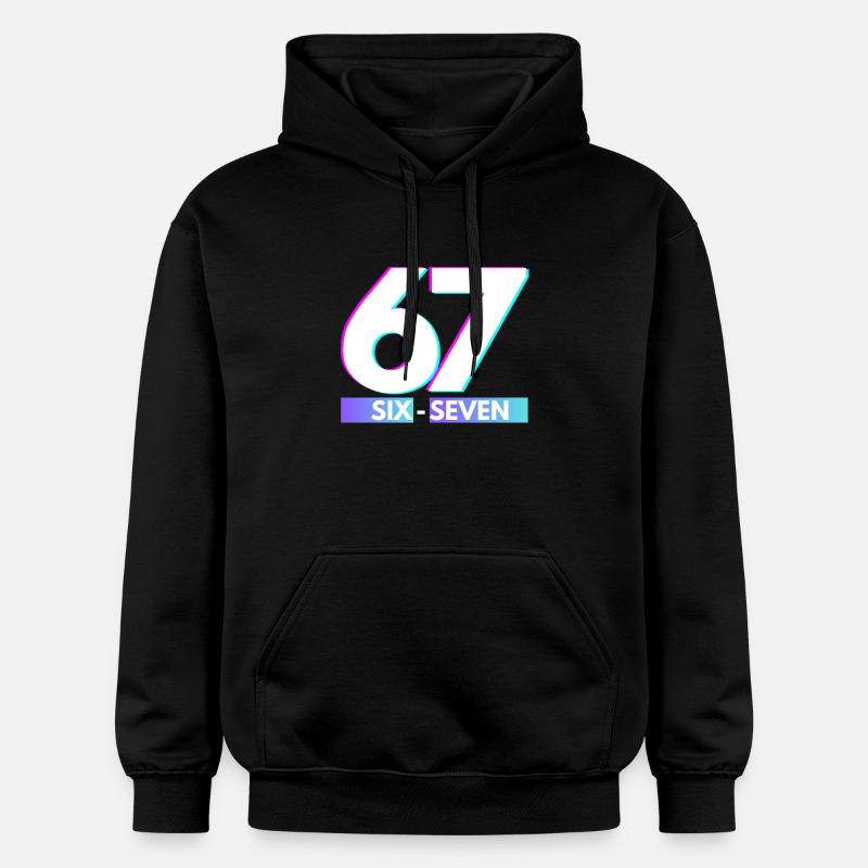 67 Néon Glitch Rétro, six-seven - Sweat à capuche Softstyle® Gildan Unisexe - noir
