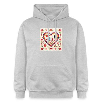 Patchwork Herz mit Garnen - Gildan Unisex Softstyle® Midweight Hoodie - Hellgrau meliert - Vorne - Liana (172cm) & Jaron (178cm)