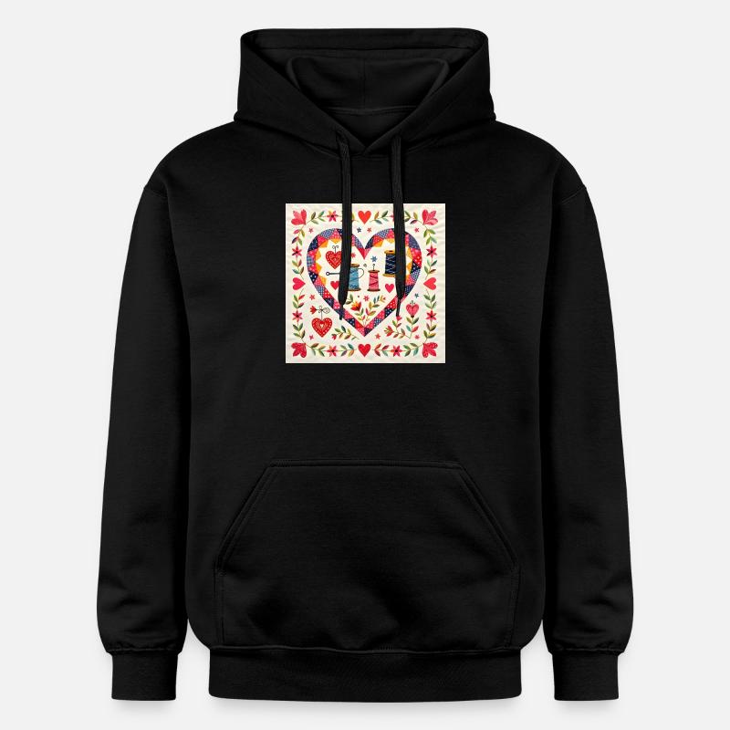Cœur patchwork avec des fils - Sweat à capuche Softstyle® Gildan Unisexe - noir