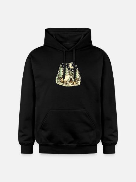 Forest Night Camp Illustration - Gildan Unisex Softstyle® Midweight Hoodie - black