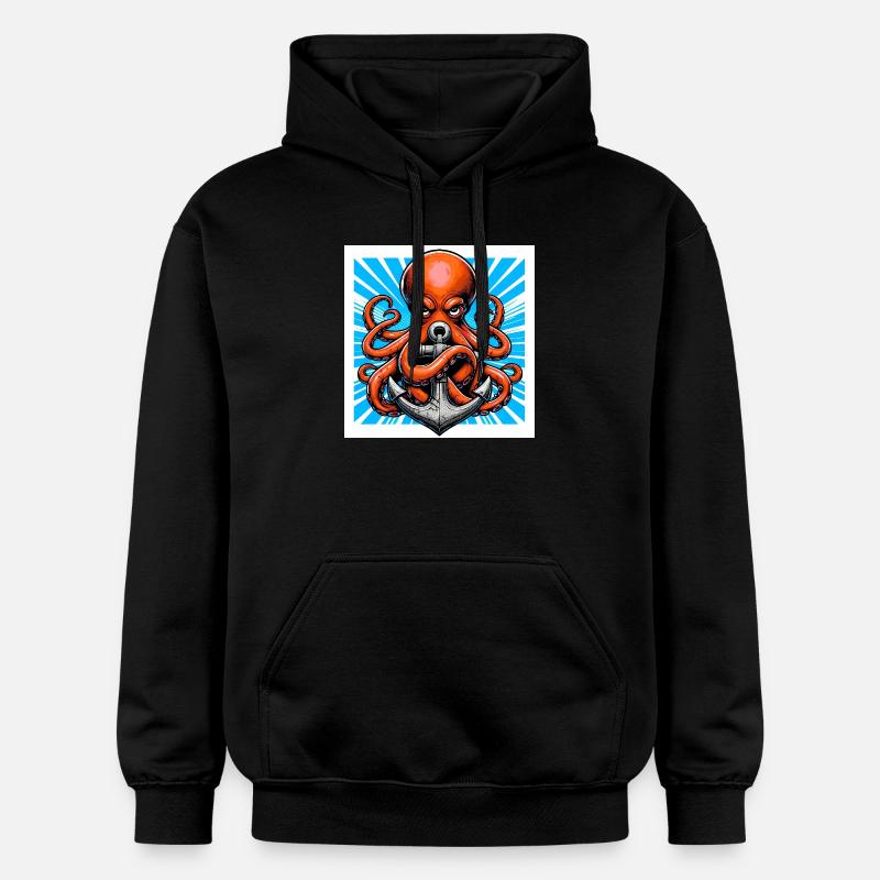 Un Poulpe embrasse une Ancre - Sweat à capuche Softstyle® Gildan Unisexe - noir