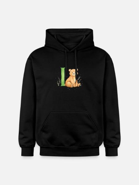 Aquarell Bär mit Buchstabe I - Gildan Unisex Softstyle® Midweight Hoodie - Schwarz