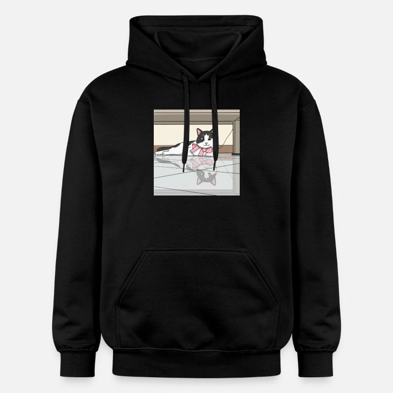 Chat avec reflet de nœud rose - Sweat à capuche Softstyle® Gildan Unisexe - noir