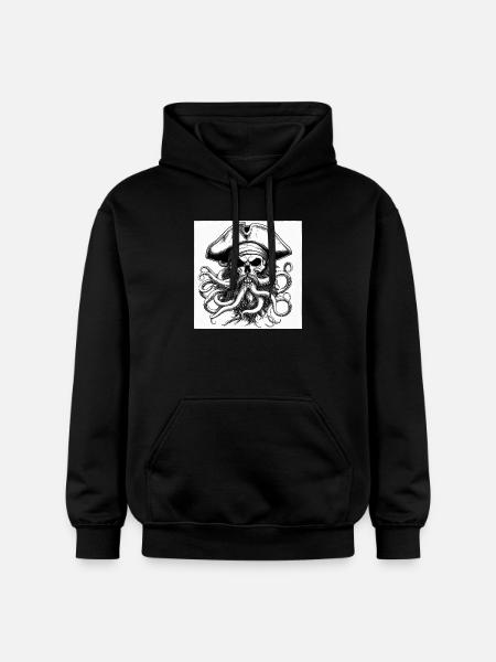 Pirate skull and octopus ink - Gildan Unisex Softstyle® Midweight Hoodie - black