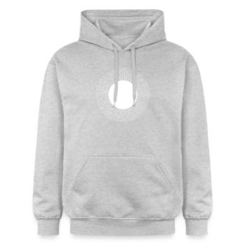 Kreisförmige Punktexplosionsstrahlung - Gildan Unisex Softstyle® Midweight Hoodie - Hellgrau meliert - Vorne - Liana (172cm) & Jaron (178cm)