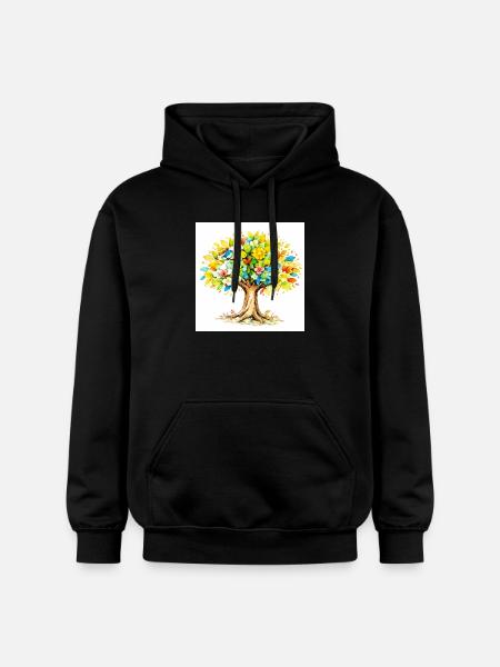 Bunter Farbbaum mit Blütenlaub - Gildan Unisex Softstyle® Midweight Hoodie - Schwarz