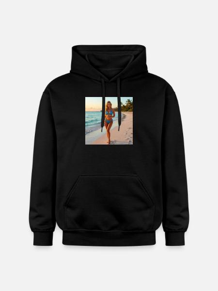 Bikini bleu sur une plage tropicale - Sweat à capuche Softstyle® Gildan Unisexe - noir