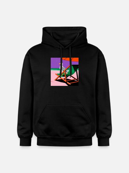 Bunter Strandstuhl und Möwe - Gildan Unisex Softstyle® Midweight Hoodie - Schwarz