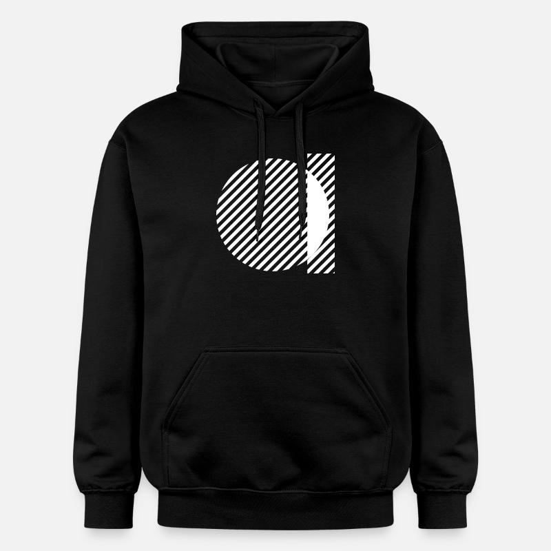 Geometric Stripe Circles Monochrome Pattern - Gildan Unisex Softstyle® Midweight Hoodie - black