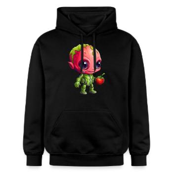 Strawberry Alien: Green & Red in Interaction - Gildan Unisex Softstyle® Midweight Hoodie - black - Front - Marisol (170cm) & Nik (191cm)