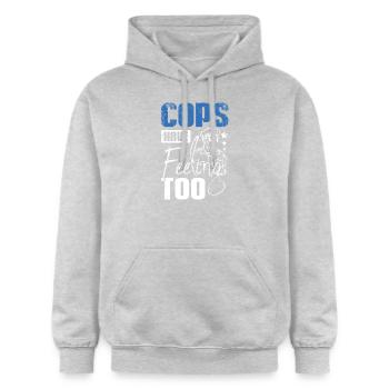Cops have feelings too - Gildan Unisex Softstyle® Midweight Hoodie - Hellgrau meliert - Vorne - Liana (172cm) & Jaron (178cm)