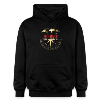 Koordinaten Flensburg - Gildan Unisex Softstyle® Midweight Hoodie - Schwarz - Vorne - Marisol (170cm) & Nik (191cm)