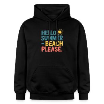 Hello Summer – Beach Please! - Gildan Unisex Softstyle® Midweight Hoodie - Schwarz - Vorne - Marisol (170cm) & Nik (191cm)