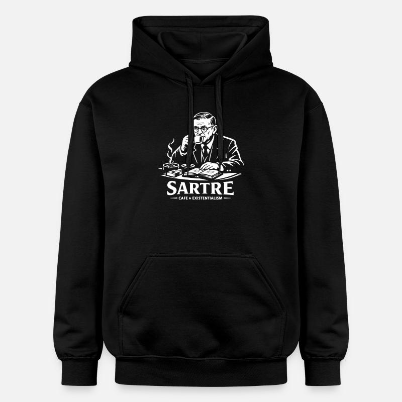 Café Sartre Existentialisme - Sweat à capuche Softstyle® Gildan Unisexe - noir